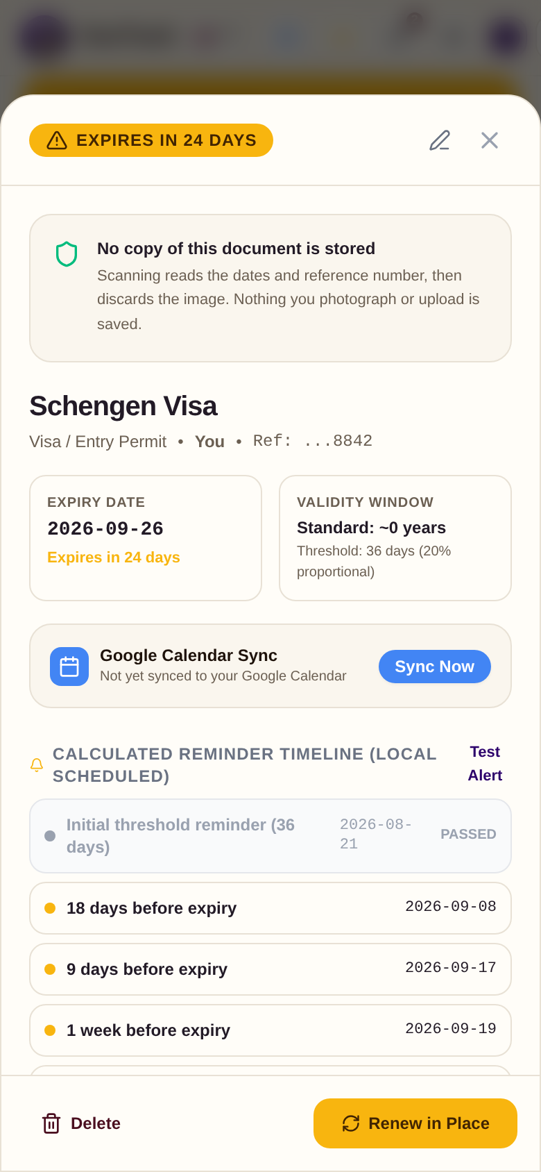 A document's detail view in DueTrack